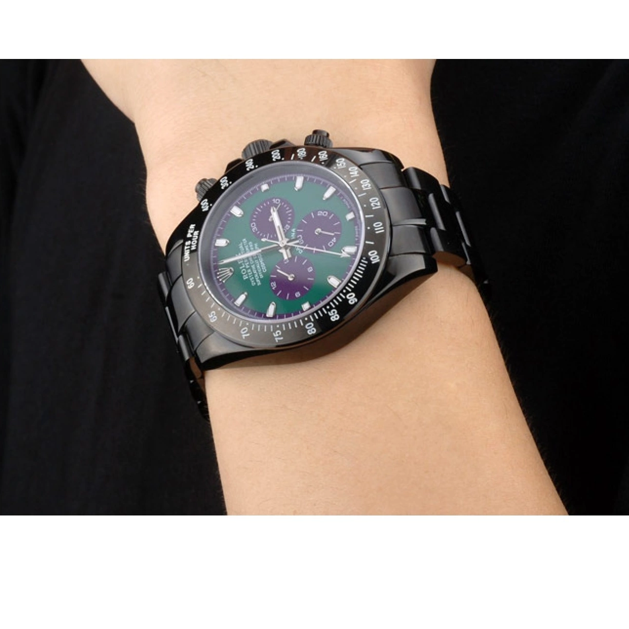 Aaa replica 80246 Rolex Daytona Green Plated Tachymeter Ion Strap Dial Stainless Steel Black Black 0529